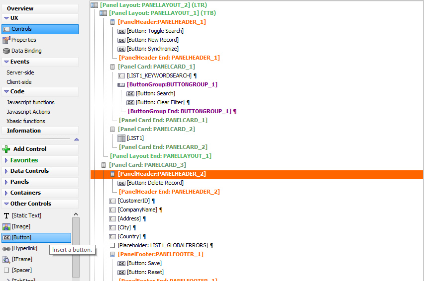 Inserting a button into the UX Component.